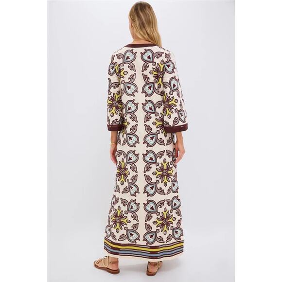 TUCKERNUCK Citron and Slate Blue Embroidered Lorena Caftan Size L NWT - Picture 2 of 6